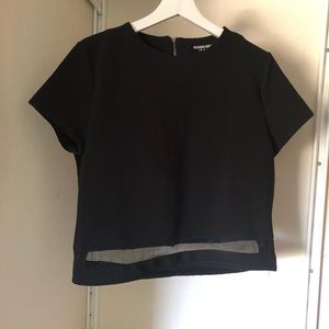 Fashion Union | Black Ribbed Crop Top w/ Sheer Panel